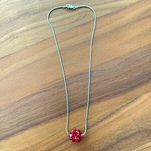 Italian made Sterling silver chain with red sphere of diamond shaped pieces.